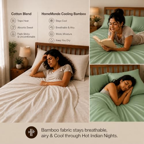 Image of HOMEMONDE 100% Bamboo King Size Flat Bedsheet with 2 Pillow Covers | 300 TC Luxury Cooling Bed Sheet | Ultra Soft, Breathable & Moisture Wicking | (Sage Green, 108x108 Inches)