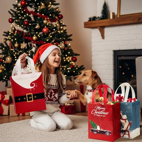 STYPOP 24 Pack 10" Christmas Gift Bags Medium Size with Tissue Paper, Reusable Non-Woven Christmas Tote Bags with Handles, Perfect for Xmas Gift Wrap/Party Favor Supplies, 10" × 8" × 4" - image 3