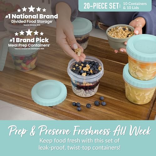 Image of Bentgo Prep - 20 Piece 16 fl oz Leak-Proof Deli Containers with Lids, Food Storage for Meal Prep, Twist-Top, Reusable, PFAS & BPA-Free, Stackable, Microwave, Freezer, & Dishwasher Safe (Sea Blue)