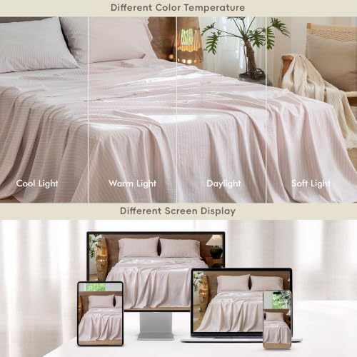 Image of MooMee Striped Sheet Set 100% Washed Cotton Linen Like King