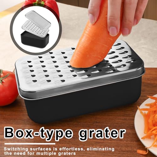Cheese Grater With Container,Box Grater Cheese Shredder Lemon Zester,Kitchen Stainless Steel Food Grater,Perfect For Hard Parmesan Or Soft Cheddar Cheeses,Ginger,Butter Etc - Thumbnail 6