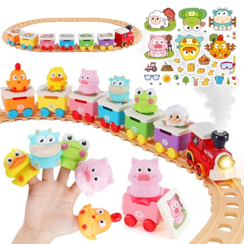 Train Set Toy for Toddler 1 2 3 Year Old, Realistic Mist Steam Electric Farm Animal Train Set Music...