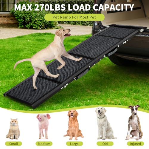 Upgraded Heavy Duty Dog Ramp for Cars - 71" Long & 20" Wide Folding Pet Ramp for Large Dogs with Non-Slip Surface Portable Dog Car Ramp for SUV Car & Truck, Outdoor Dog Ramp Up to 270 LBS