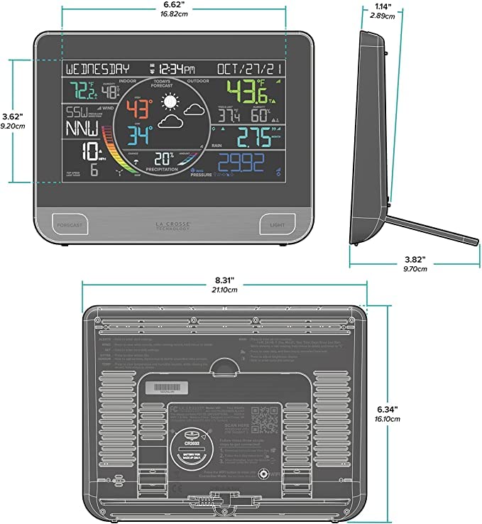La Crosse Technology Complete Personal Remote Monitoring Wi-Fi Weather Station, Indoor/Outdoor, Temperature and Humidity, Rain Fall Data, Barometer, Black, V61