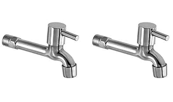 Laysan Turbo Stainless Steel Brass Long Body Tap with Foam Flow, Bathroom Bib Cock Tap for Kitchen with Mirror Polished Wall Flange & Teflon Tape (Standard; Silver) - Pack of (2)