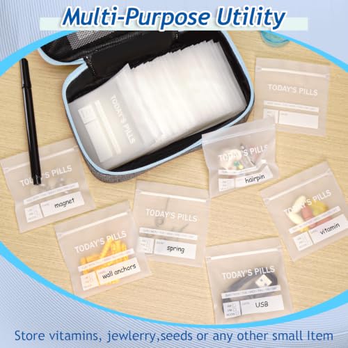 Image of Pill Bags for Travel 120 Pcs, Clear Pill Pouches with Storage Organizer Case, Marker and Pill Remover - Resealable Pill Pockets for Daily and Travel Medication Management
