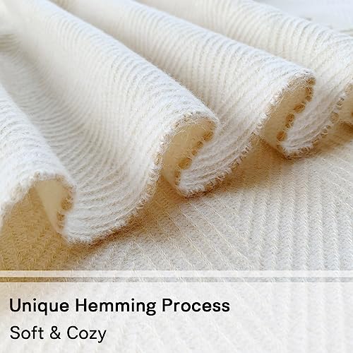 Zonli Cream Throw Blanket Lightweight Herringbone Throw Blankets For Couch Ivory Boho Throw Blanket Decorative Knitted Blankets With Tassels Fringe For Bed Outdoor 55'' X 75'' #TOP3