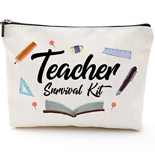 Teacher Gifts Makeup Bag, Teacher Survival Kit Bag, Funny Teacher Appreciation Gifts, Teacher Supplies Cosmetic Bag, Christmas Thanksgiving Birthday Gifts for Women Coworker New Teacher