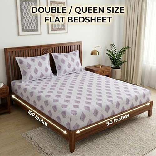 Image of Mafatlal 186 TC Grace Pure Cotton Double Size Bedsheet | 90 x 100 Inch | Soft Breathable Cotton Bed Sheet Set with 2 Pillow Covers | Violet Purple