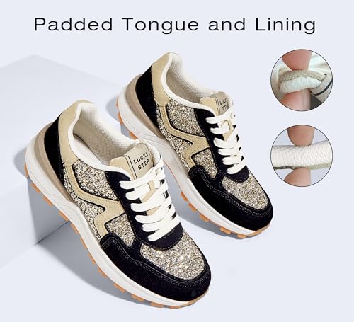 Image of LUCKY STEP Women's Retro Fashion Casual Sneakers | Platform Classic Trendy Trainning Anti-Slip Tennis Travel Walking Shoes