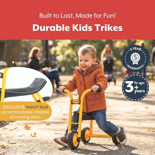 Image of MYRIDER Toddler Trike, Kids Tricycle for Preschool, Daycare, Playground Kids Tricycles, Rubber Tires, Yellow /Black, 8 inch Mini Pusher
