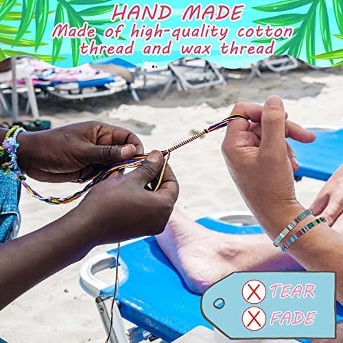 Yinkin 50 Pcs Handmade Boho Surfer Bracelets - Colorful Adjustable Beach Anklets for Men and Women - Waterproof Braided Jewelry for Summer Festivals - Image 3