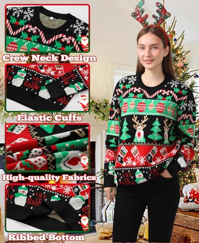 Let It Snow Reindeer and Snowman Banded Christmas Sweater - Image 4