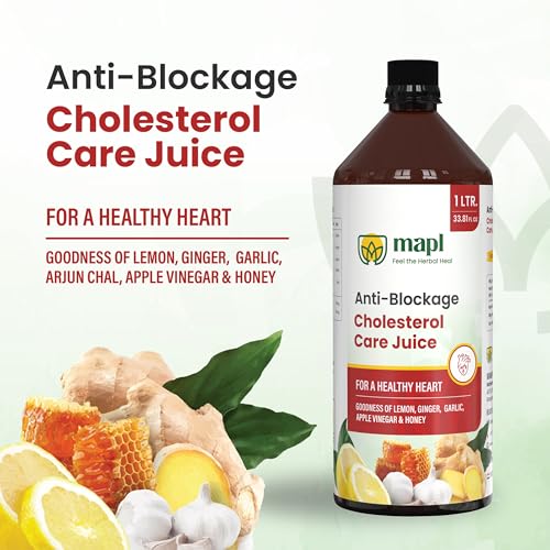 Image of MAPL Anti-Blockage Cholesterol Care Juice, 1 Litre, Natural Ayurvedic Heart Health Supplement with Lemon, Ginger, Garlic