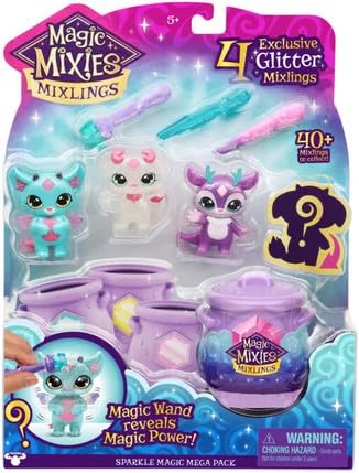 Magic Mixies Mixlings Sparkle Magic Mega 4 Pack, Magic Wand Reveals Magic Power, for Kids Aged 5 and Up