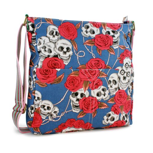 Ladies Lulu Umhängetasche/Messenger Bag für 10 Zoll Tablets - Totenkopf - Blau