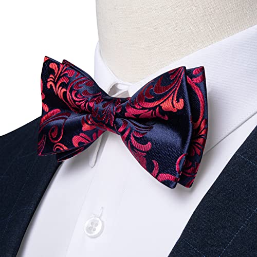Image of DiBanGu Paisley Pre-Tied Bow Ties for Men Silk Adjustable Bowtie and Pocket Square Cufflinks for Wedding Party