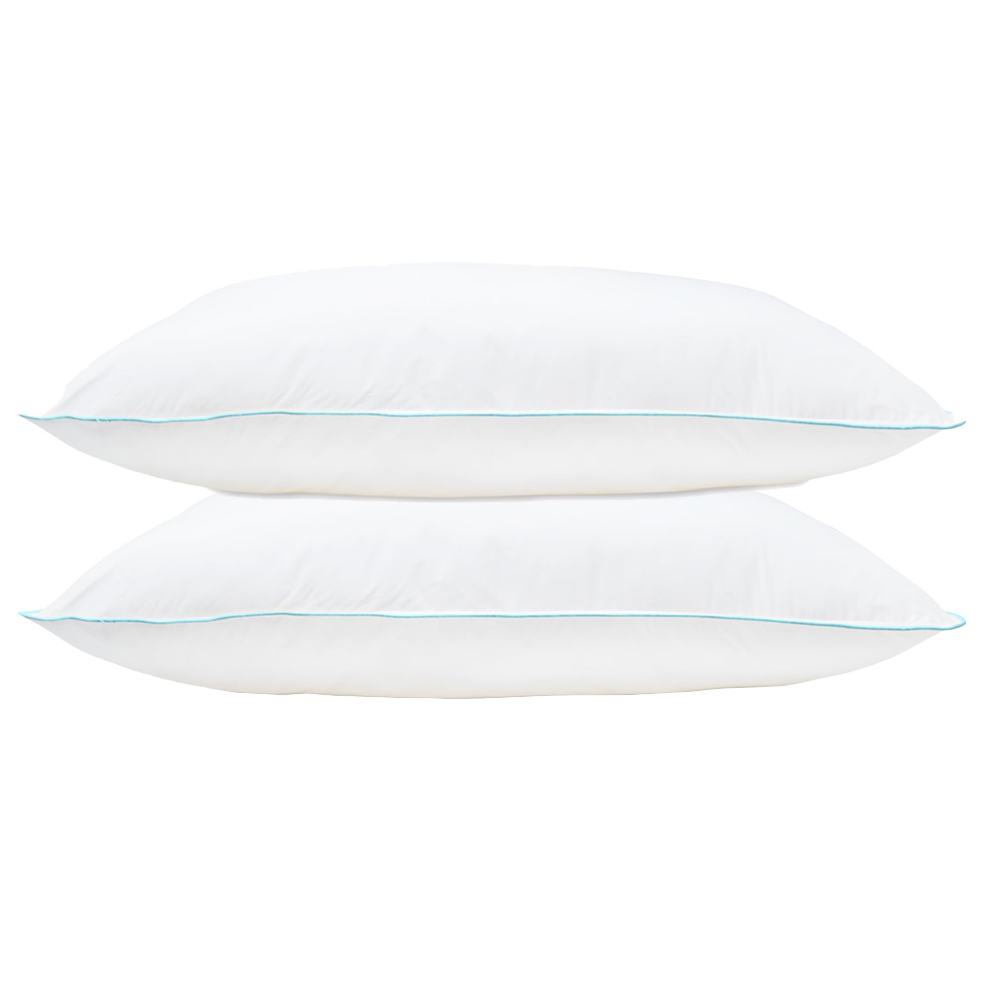 Lancashire Textiles Blue Piped Pillow Cotton Pillow 2 Pack, Blue Piping Edge, Hollowfibre Filled Medium Firmness And Support Bed Cushion – Well-Filled Multipack Pillows For Comfort Sleeping – 71Cm X 46Cm [27” X 18”]
