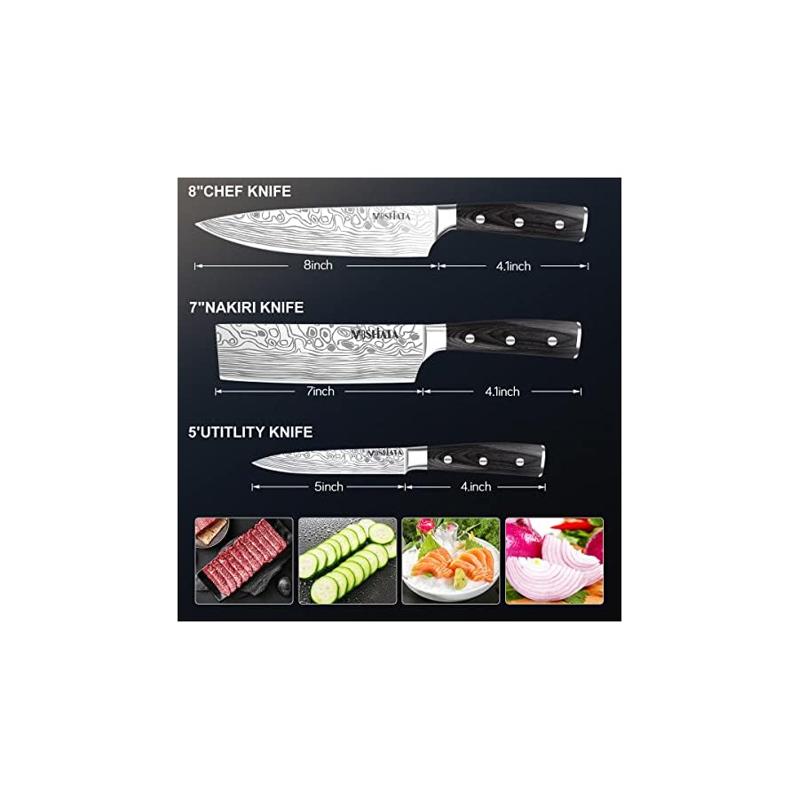 MOSFiATA-Professional-Chef-Knife-Set-with-German-High-Carbon-Stainless-Steel-Kitchen-Knife-Set-3-PCS-8-Chefs-Knife-7-Nakiri-Knife5-Utility-Knife-Knives-Set-for-Kitchen-with-Gift-Box MOSFiATA Professional Chef Knife Set with German High Carbon Stainless Steel Kitchen Knife Set 3 PCSwith Finger Guard,Knife Sharpener,Knives Set for Kitchen with Gift Box