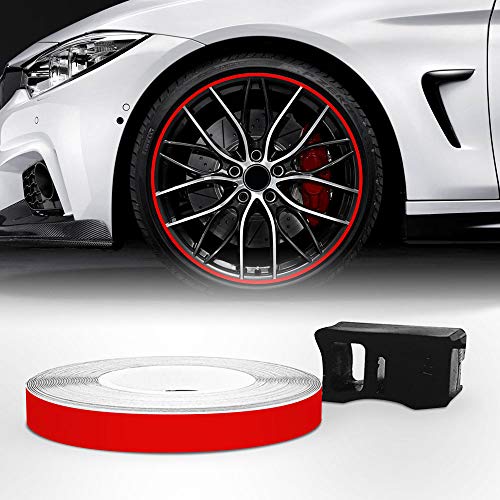 Wheel Trim Adhesive Strips with Applicator for Motorcycle Rims, Red, 5 mm x 6 mt