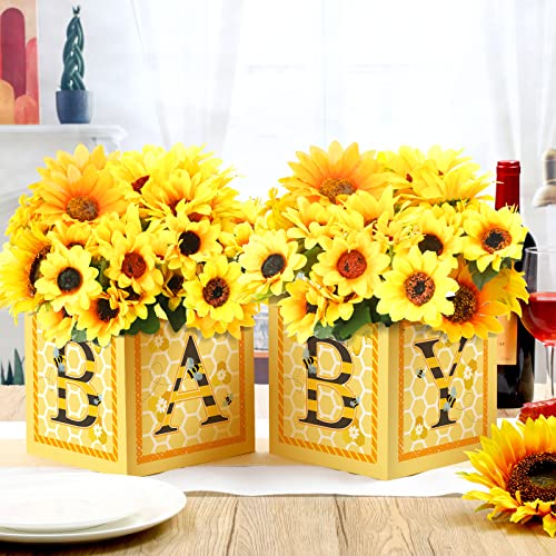 Image of Bucherry 6 Pcs Baby Shower Centerpieces with Letters, 7 inch Baby Blocks Flower Boxes for Table Decorations, Gender Reveal Party Supplies & Photo Props(Yellow,Honey)