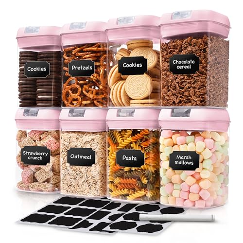 Cheer Collection Airtight Food Storage Containers, Kitchen Storage Containers for Pantry, Set of 8 Food Containers with Lids Airtight, Pantry Storage Containers & Organizers with Lids, Pink
