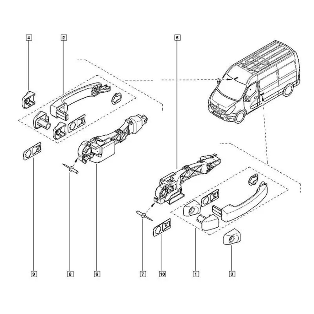 Auto türgriff außen Türgriffhalter-Kit für Master Mk3 | 1 Satz Autofahrer rechts OEM806071150R Zubehör