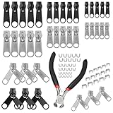 SZSL ファスナー 修理キット 修理用ペンチ付き 縫製 交換用 DIY 多機能ジッパーヘッド 財布裁縫/手作り/服装/荷物/手芸 バッグ/ジャケット/テント 修理コート/バッグに使用でき 修理屋さんに適用 85個セット