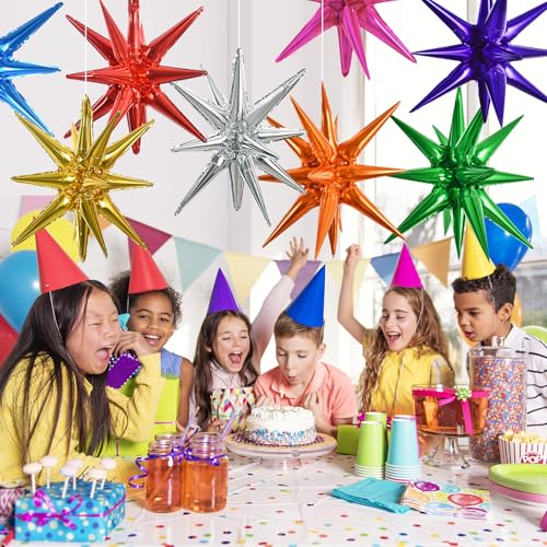Image of TONIFUL 8 Pcs Explosion Star Balloons Colorful Foil Balloon Party Decor | 22 Inch Large Mylar Star Balloon for New Year Christmas Graduation Birthday Wedding Baby Shower Anniversary Party Supplies