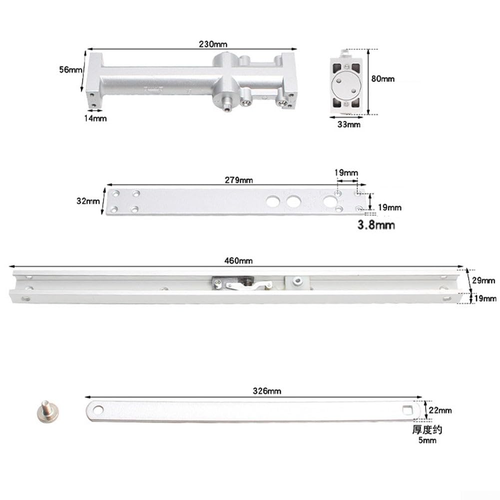 Ukryty hydrauliczny samozamykacz do drzwi – regulowane 2-stopniowe zamykanie, cicha praca, do drzwi o grubości 35 mm, srebrny stop aluminium