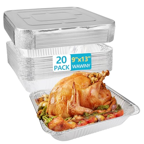 Image of 9x13 Thickened Aluminum Foil Pans With Lids, 20Pack Extra Deep Disposable Aluminum Pans for Roasting, Baking, Cooking, Food Prep, Chafing, Steam Table, Oven, Cake, and Party Catering.