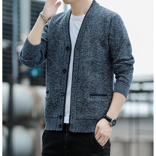 Men's Cardigan Sweaters Fleece Lined Slim Fit Knitted Sweater Outerwear Button Cable Knit Cardigans with Pockets4