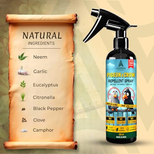 Image of Herbal Pigeon & Crow Repellent Spray | Better Than Anti Pigeon Spikes | Pigeon repellent spray,Herbal bird repellent | No killing | Fast Action Bird Control for Balcony, Window, Terrace & Garden(200 ml)