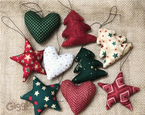 Gigglehandmade Set 9 Of Fabric Stuffed Ornaments Xmas Hanging, Christmas Tree Decorations thumb #1