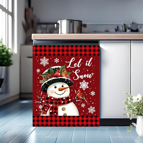 Image of Christmas Dishwasher Magnet Cover, 23x26In Let it Snow Snowman Dishwasher Magnet Sticker for Kitchen Decoration Funny Refrigerator Magnet Cover Fridge Panel Decal Refrigerator Magnet Cover