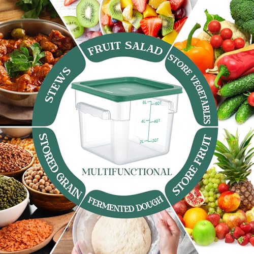 Image of Ziliny 3 Sets 6 Qt Square Food Storage Containers with Lids Dough Proofing Bucket Commercial Polycarbonate Containers with Scale Clear Airtight Cereal for Pantry Home Restaurant (Green)