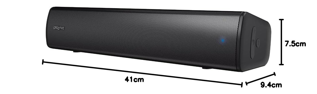 Creative Media SP-STGEAV2-BK Creative Stage Air V2 16,1" (41 cm) Wide AUX/BT/USB Audio Max 20W Deep Bass Radiatore passivo, dotato di 6 ore di batteria di riproduzione continua, compatibile con