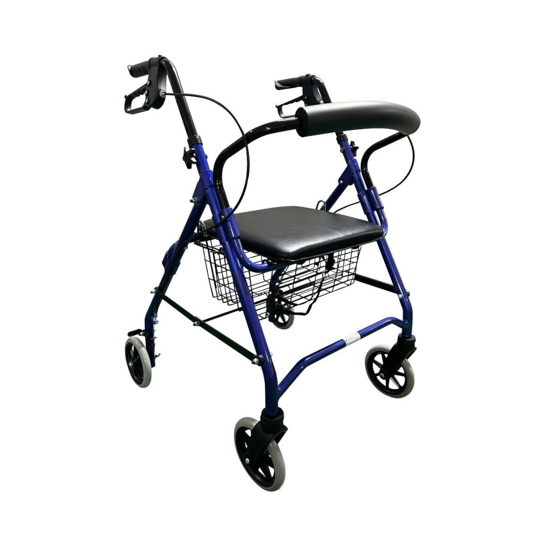 Queraltó Andador Rollator para Ancianos Plegable, Regulable en Altura de 78 a 93 cm, con Asiento y Respaldo, Azul