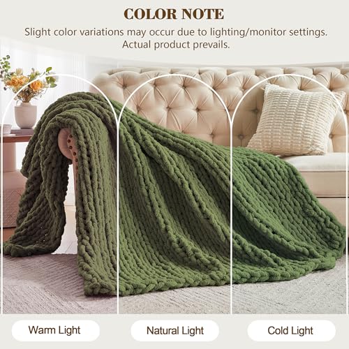 Carriediosa Chunky Knit Throw Blanket 50 x 60, 100% Hecho a Mano, Verde Oliva miniatura 2