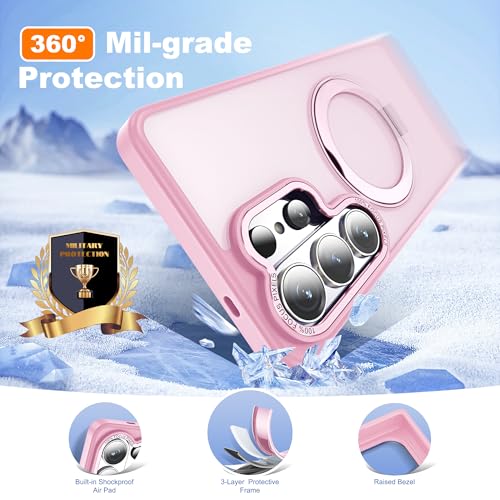 Image of for Samsung Galaxy S26 Ultra Case with 360Rotatable Magnetic Ring Stand Compatible with Mag-Safe Military Protection Matte Translucent Phone Case for Galaxy S26 Ultra 6.9 inch,Pink