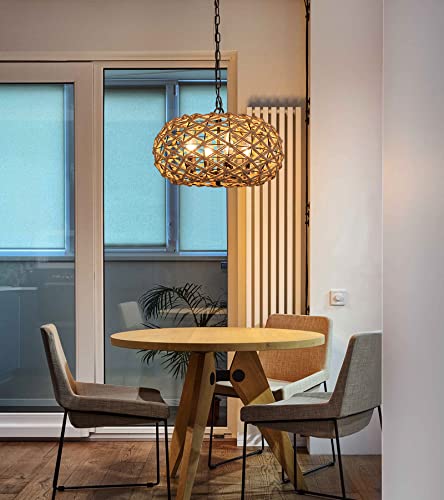 AMZASA Boho Chandelier,Rustic Rattan Basket Woven Hemp Rope Pendant Light Coastal Light Fixture 4 Lights Farmhouse Wicker Hanging Lighting for Dining Table Kitchen Island Bedroom UL Listed - Image 4