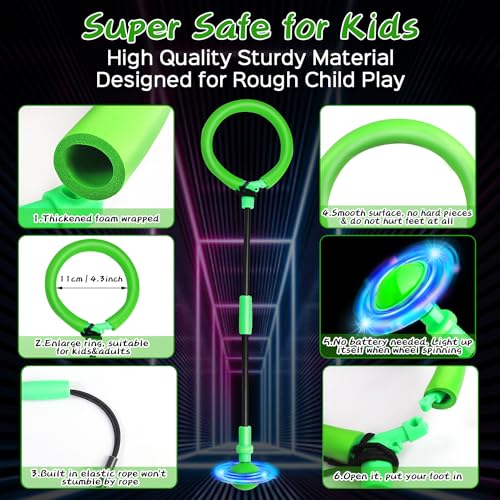 Jalunth Springring Fußkreisel Swing Wheel Outdoor Draußen Garten Strand Blinkt Skip Ball Spielzeug Spiele Kinder Erwachsene Jungen Mädchen 5 6 7 8 9 10 11 12 13 Jahre Geburtstag Geschenke mit Lichtrad