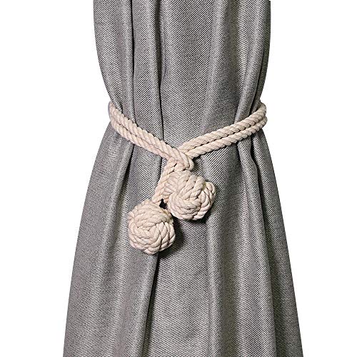 Artilady 2Pack Curtain Tiebacks Handmade Holdbacks - Farmhouse Curtain Tie Back Holder by Hand-Woven Cotton Rope, Bohemian Home Decoration Drapery Holdback (2ball Beige, 2)