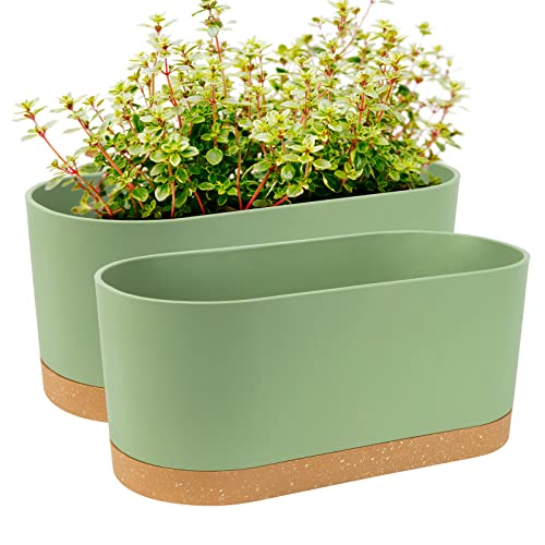 Qcqhdu 2 Pack Window Boxes Planters,16”X 7" Self Watering Pots With Drainage Holes And Trays,Indoor Home Garden Modern Decorative Plant Pot For All House Plants Flowers Herbs (Green) #TOP5