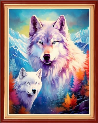 Image of Redxing Stamped Cross Stitch Kits Embroidery kit for Beginners Adults Full Range of Embroidery Patterns Starter Kits DIY Printed Cross Stitch Kits Needlepoint Kits 11CT- Snow Wolf 16x20 inch