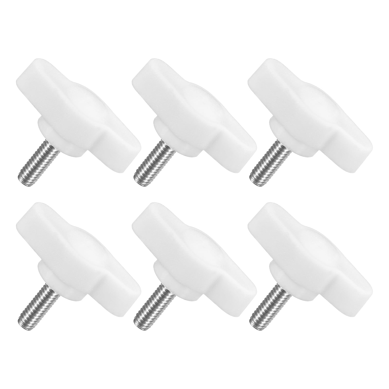 sourcing map 6Pcs Tee Wing Knobs Thumb Screws, M4 x 12mm Clamping Screw Knob Male Thread 304 Stainless Steel T Shaped Thumb Screws Handle 27mm Dia. for Hand Tightening Knob Replacement, White