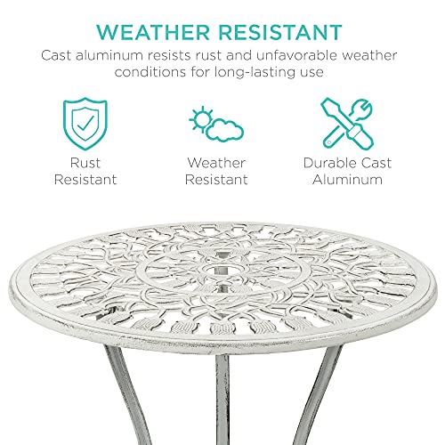 Best Choice Products 3-Piece Outdoor Rust-Resistant Cast Aluminum Patio Bistro Set W/Tulip Design, Antique Finish - White #TOP2