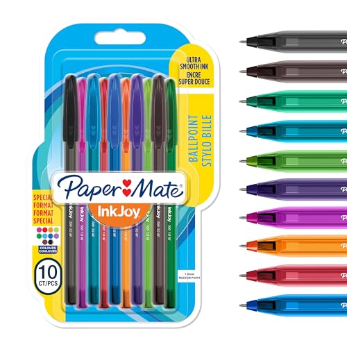 Paper Mate InkJoy 100 CAPbolígrafo con capuchónpunta media de 1 mm y alegres colores surtidospaquete de 8 + 2 (1956751)