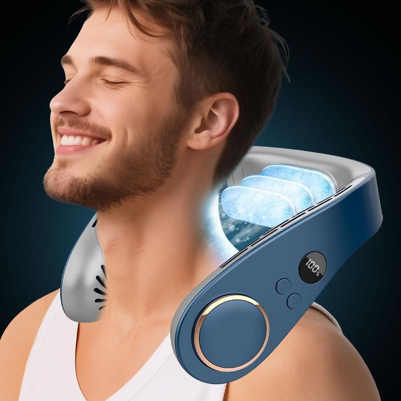 Aire acondicionado de cuello con placa de enfriamiento, ventilador de cuello portátil, ventilador personal reciclable de larga vida sin aspas para