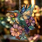 Hummingbird Flower Acrylic Suncatcher Window Hanging Faux Stained Glass Gift for Women Elegant Home Wall Decor